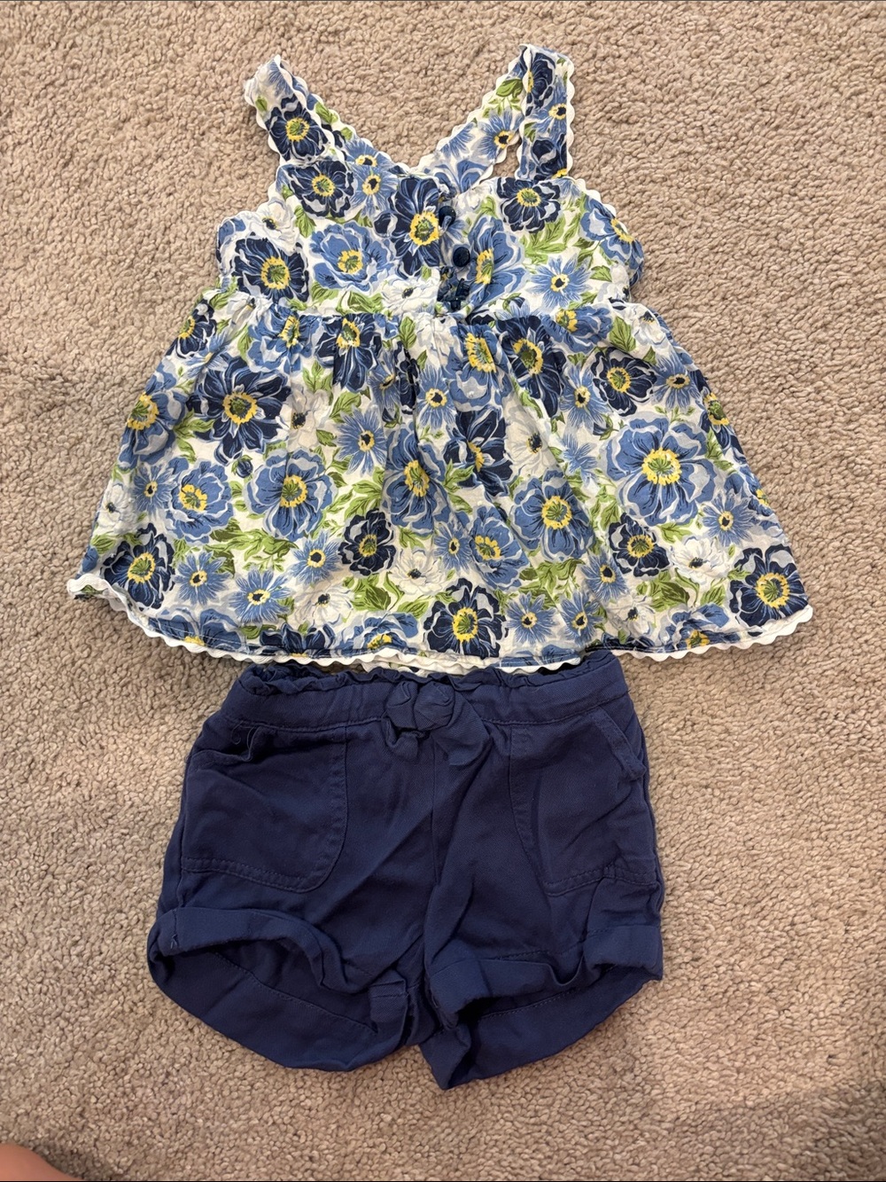 Max Studio Blue Floral Tank and Navy Shorts - Kids